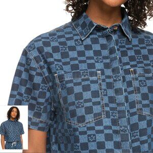 Roxy cropped denim short sleeve shirt XL